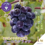 A-1　花笑み農園　岡山の『オーロラブラック』1kg（2房）【9/10～順次発送】 １ｋｇ（２房入り） 果物や野菜などのお取り寄せ宅配食材通販産地直送アウル