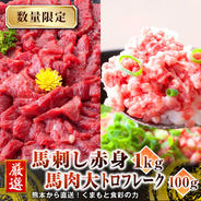 馬刺し 国産赤身約1kg＋大トロフレーク約100ｇ　合計約1.1㎏ 合計約1.1㎏セット　赤身約1㎏＋大トロフレーク約100ｇ　 果物や野菜などのお取り寄せ宅配食材通販産地直送アウル