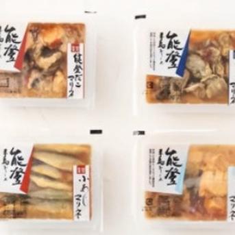 能登　魚介のマリネセット 4種各１ケ　計４ケ入 小あじマリネ140g×１ケ、能登がきマリネ140g×１ケ、能登だこマリネ140g×１ケ、能登さばマリネ140g×１ケ 加工品/加工品セット・詰め合わせ通販