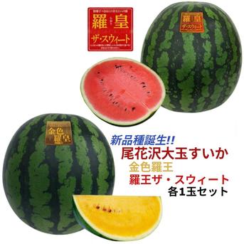 大玉すいか羅王食べ比べセット4Ｌ(金色＋ザスウィート) 各1玉 尾花沢大玉すいか 金色羅王＋羅王ザ・スウィート4 Ｌサイズ各1玉セット 果物/スイカ通販