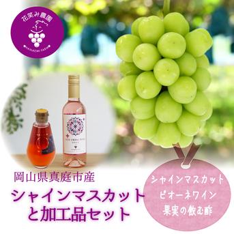 S-WN　花笑み農園　シャインマスカットと加工品セット（ピオーネワイン＆飲む酢） シャインマスカット1房＋2本セット（ワイン、飲む酢　各1本） 加工品/加工品セット・詰め合わせ通販