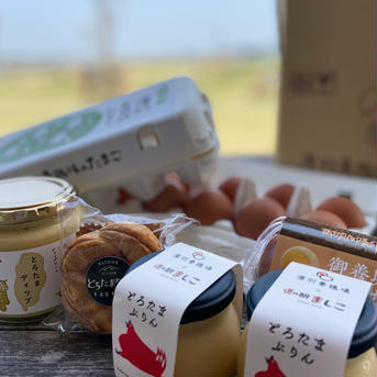 アウル【3周年限定】薄羽養鶏場の卵セット ①卵：20個、②プリン：2個、③エッグタルト：2個、④ディップソース:1本、⑤燻製卵：2個入り1パック 卵/卵セット・詰め合わせ通販